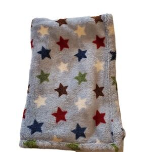 Tiddliwinks baby blanket Blue‎ Stars Soft Fleece Green Red White